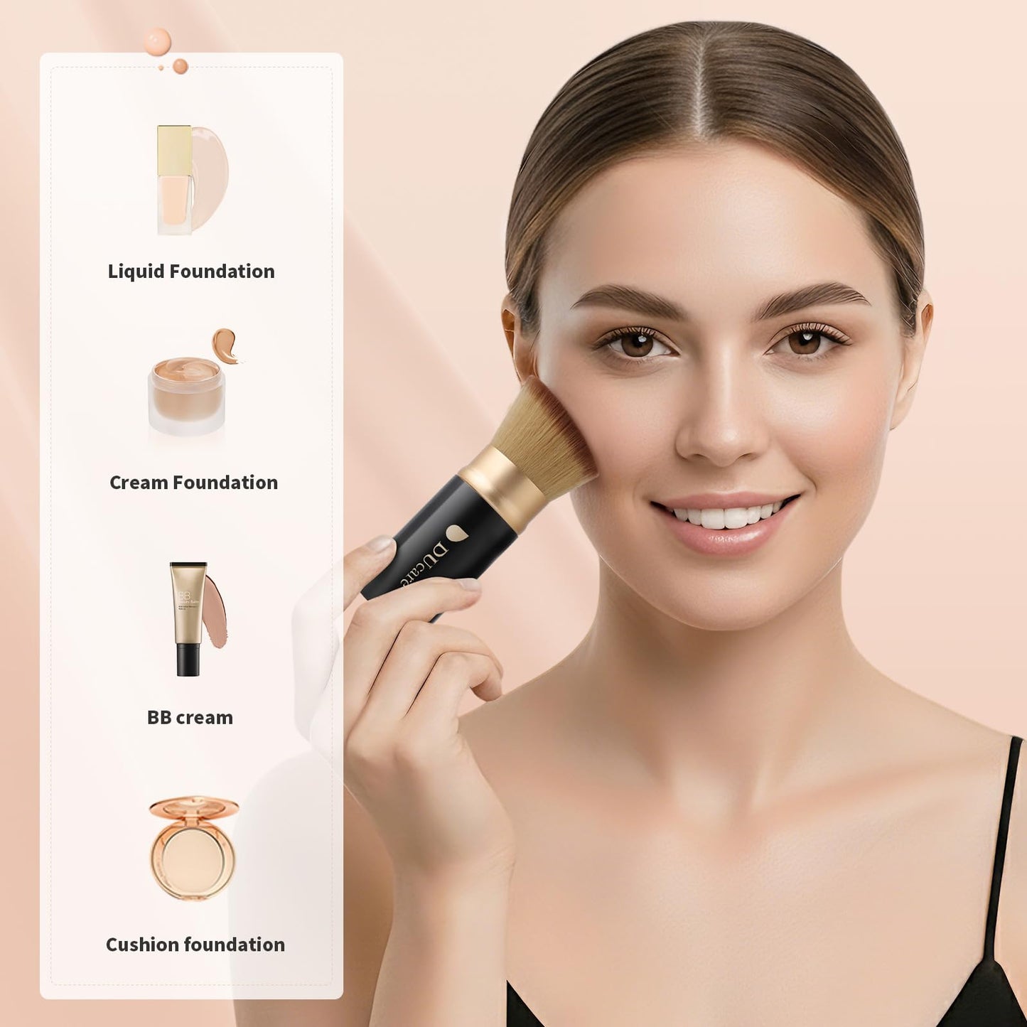 DUcare Kabuki Foundation Brush for Liquid Makeup Flat Top Professional Stick Buffing Blending Mineral Powder Large Face Makeup Brush, Black