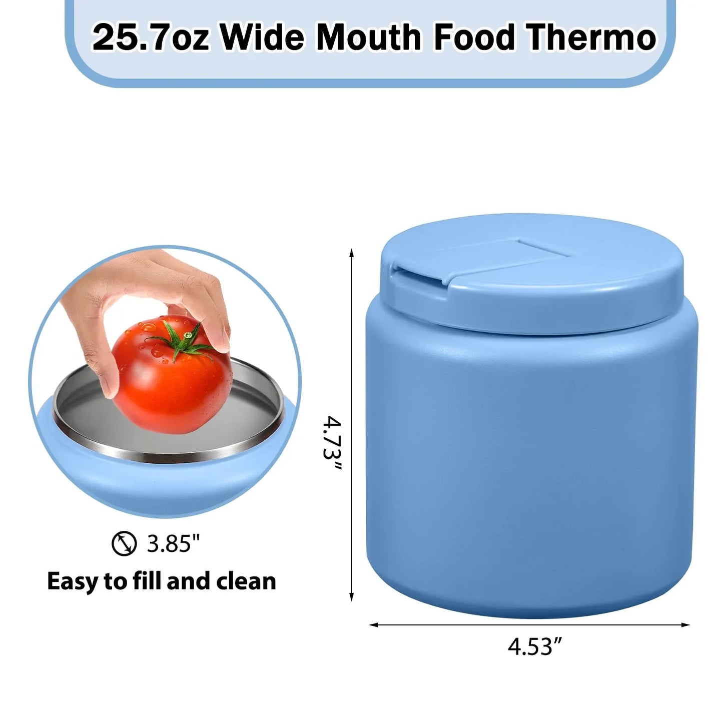 13.5oz Kids Jar for Hot Food, Insulated Vacuum Food Jar with Buckle Lid, Stainless Steel Wide Mouth Leak Proof Insulated Lunch Container for School Picnic Travel, Blue - Jlhbookstore.store