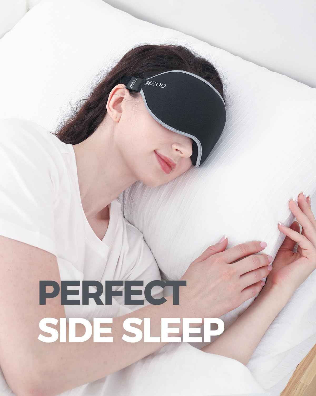 MZOO Luxury Sleep Eye Mask for Side Sleeper Men Women, Zero Eye Pressure 3D Sleeping Mask, Light Blocking Patented Design Night Blindfold, Soft Eye Shade Cover for Travel, Black
