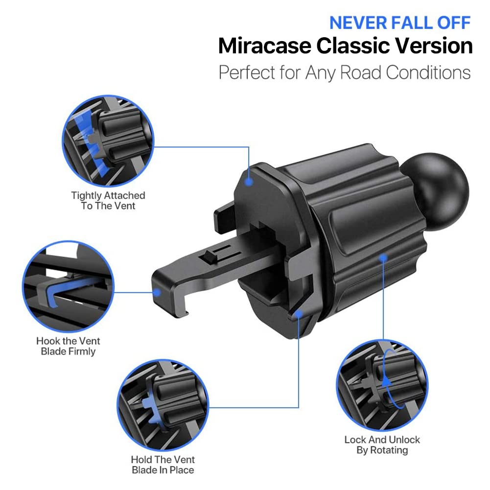 Miracase Phone Holders for Your Car with Metal Hook Clip, Air Vent Cell Phone Stand Car Mount, Universal Automobile Cradle for Garmin GPS Fit iPhone Android and All Smartphones, Dark Black