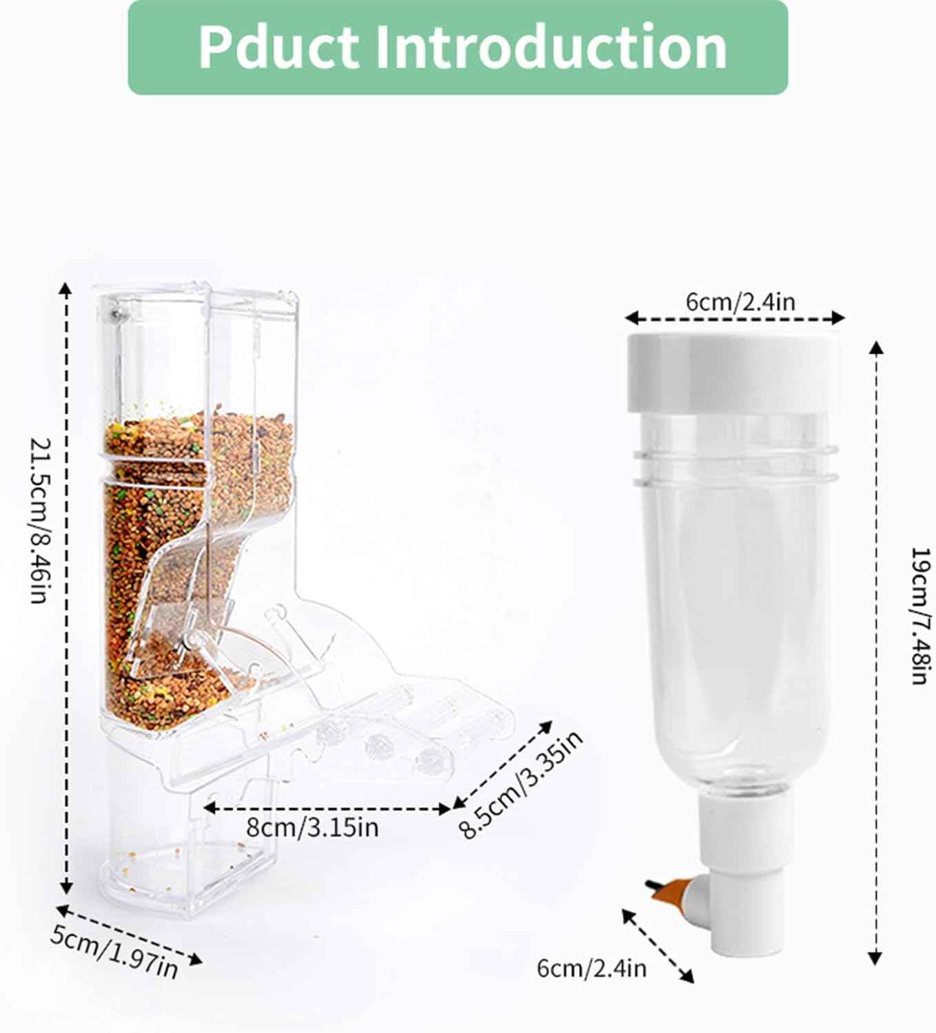 No Mess Bird Feeder & Water Dispenser Set, Automatic Parrot Seed & Water Container for Cage, Food Feeder & Drinker Parakeet Cage Accessories for Parakeets Cockatiels Finches Lovebirds Budgies Canaries