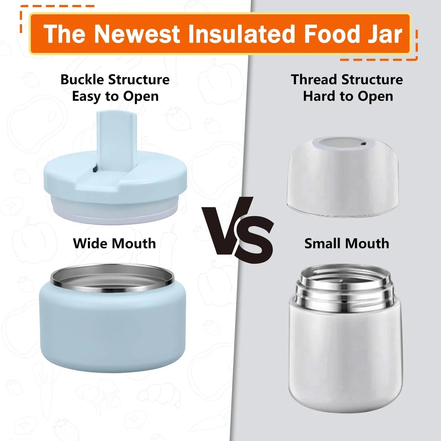 13.5oz Kids Jar for Hot Food, Insulated Vacuum Food Jar with Buckle Lid, Stainless Steel Wide Mouth Leak Proof Insulated Lunch Container for School Picnic Travel, Blue - Jlhbookstore.store