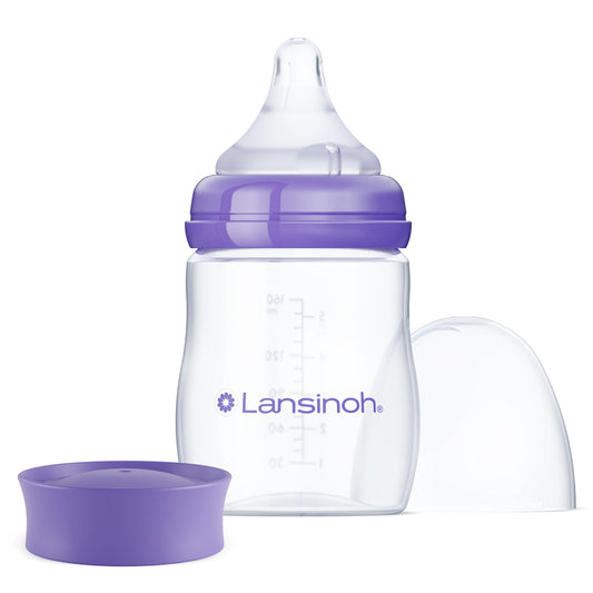 Lansinoh Anti-Colic Baby Bottles for Breastfeeding Babies, 8 Ounces, 3 Count, Includes 3 Medium Flow Nipples, Size M