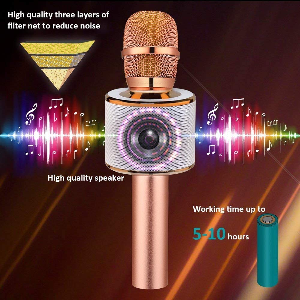 BONAOK Wireless Bluetooth Karaoke Microphone, Portable Toy Microphone for Singing, Gifts to Girls Boys Kids Adults All Age Q37（Bright Purple） jlhbookstore.store