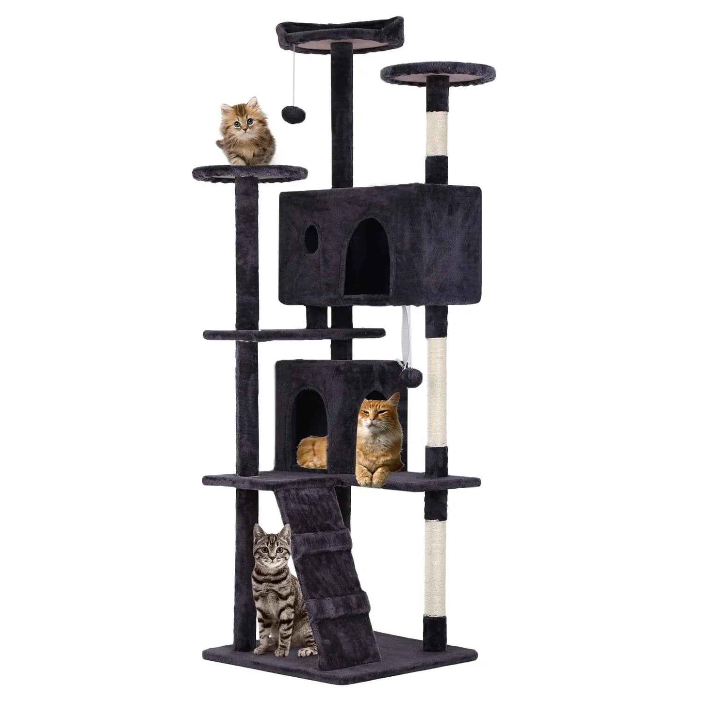 FDW Cat Tree 54in Cat Tower Multi-Level Durable Cat Scratching Post & Cozy Fun Cat Jumping Platform Space Saving Cat Condo Pet Play House for Indoor Cats,Dark Gray