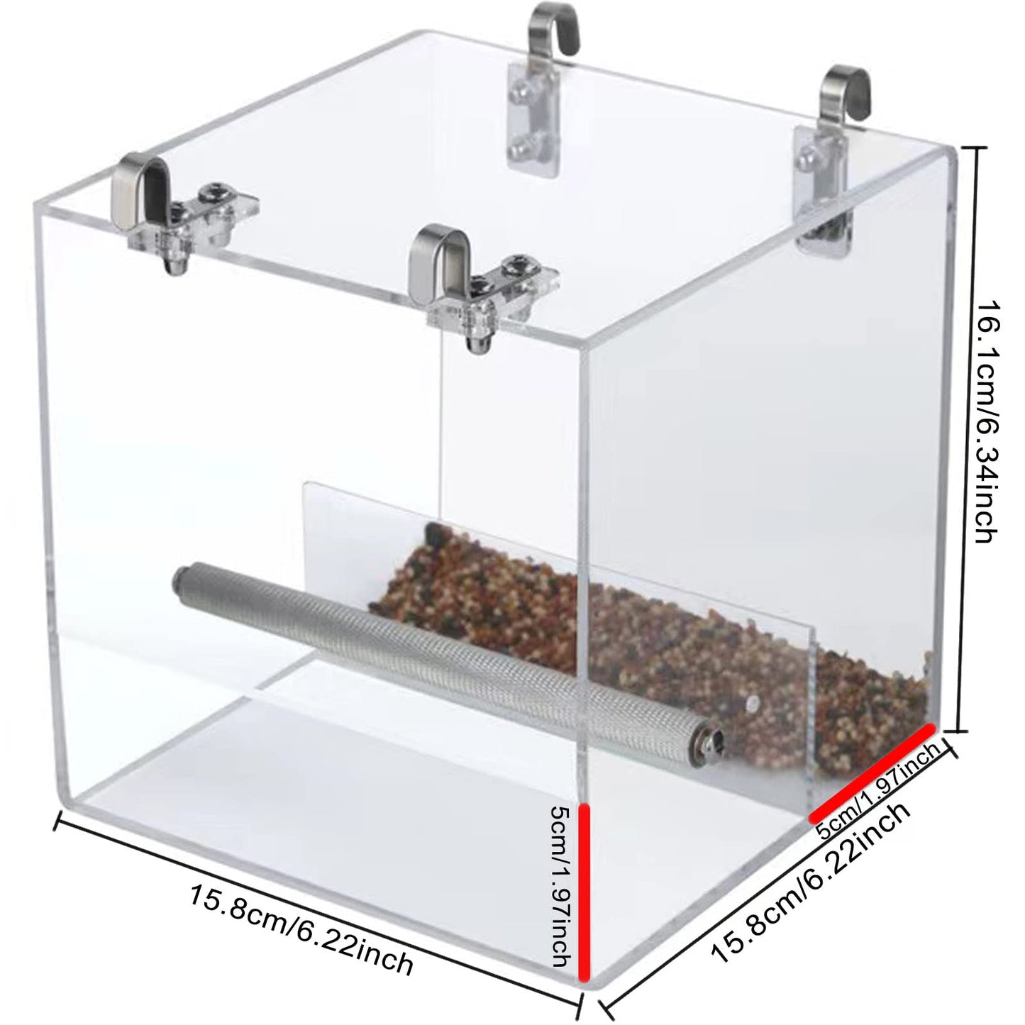 No Mess Bird Feeder for Cage, Automatic Acrylic No Mess Bird Feeder Cage for Parrots Canary Parakeet Budgerigar Crested Myna Cockatiel Lovebird (Large)