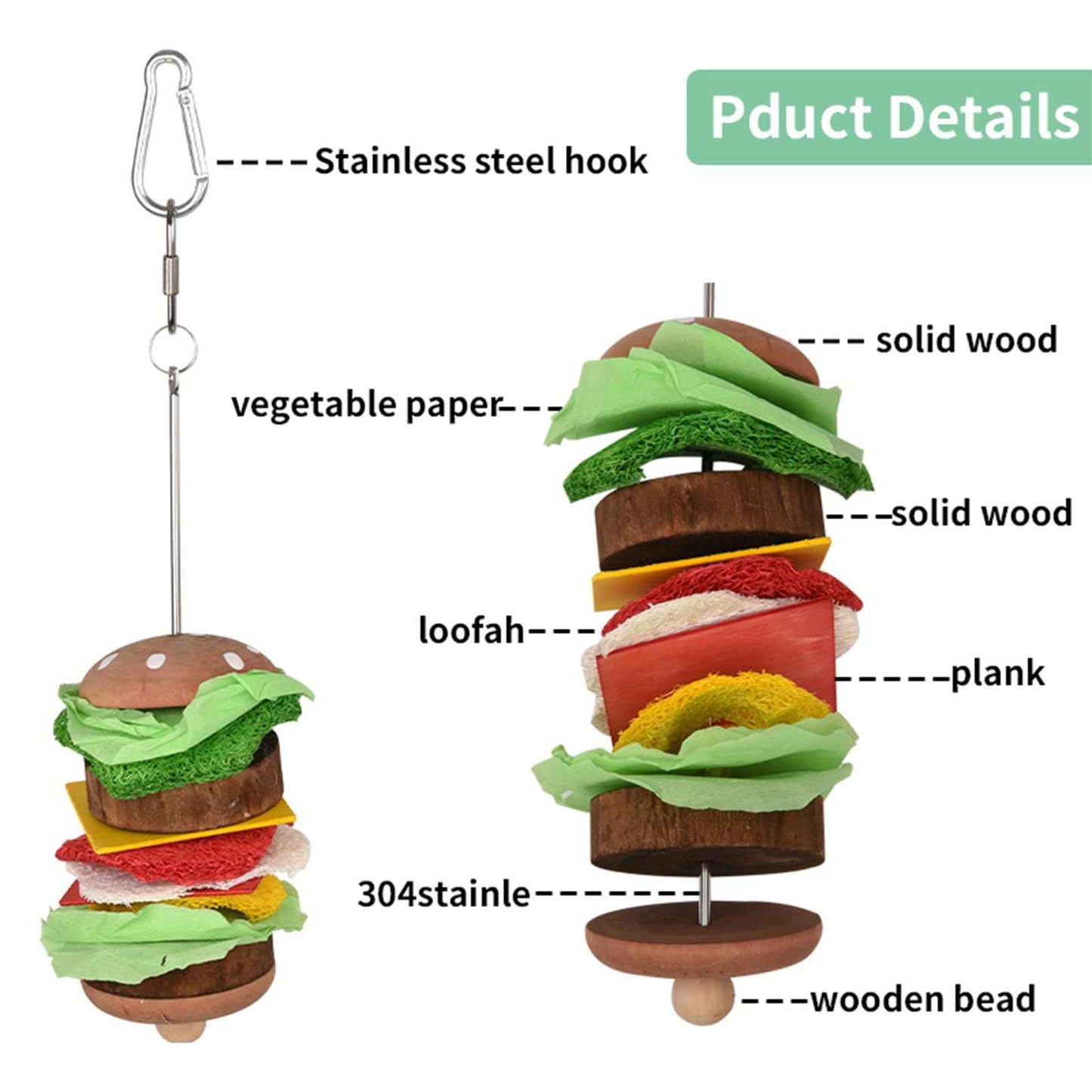 Bird toys & Bird Perch, Bird Wooden Block Chewing Toy Parrot Foraging & Puzzle Toys Bird Cage Accessories for Conures Parakeets Cockatiels Lovebirds African Grey Macaws (Revolving Christmas Tree)