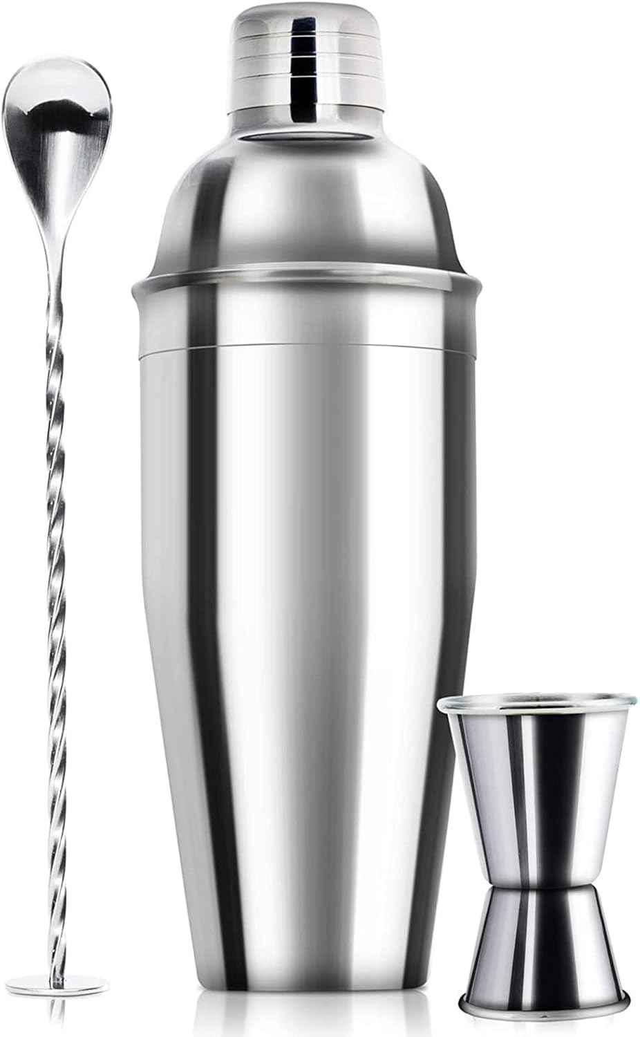 WPHUAW 24oz Cocktail Shaker Bar Set-Professional Margarita Mixer Drink Shaker and Measuring Jigger & Mixing Spoon Set-Professional Stainless Steel Bar Tools Built-in Bartender Strainer for Martini Kit
