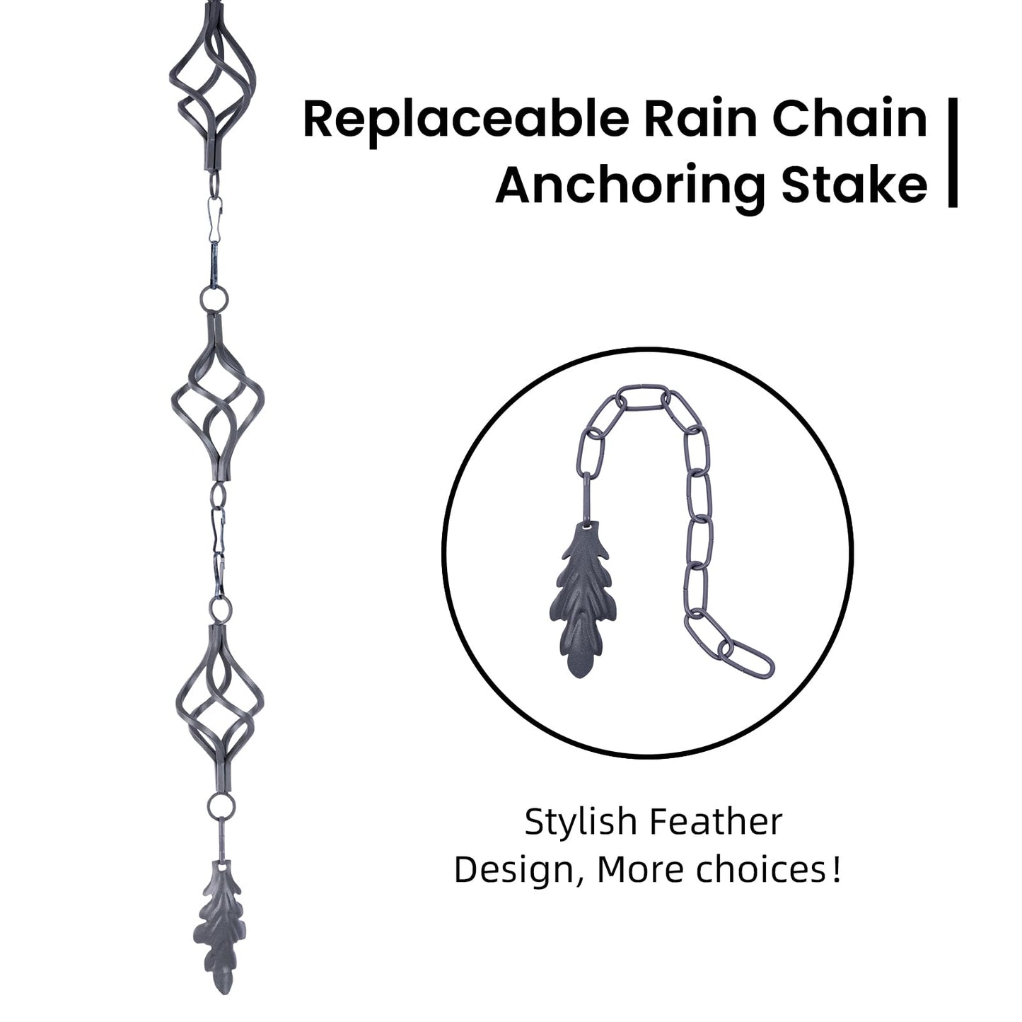 Rain Chain Bird Cage Set 8.5Ft, Not Rust Wrought Iron Rain Chains for Gutters with Adapter Gotta Drain and Sturdy Anchoring Stake,13 Cups, 1 Hook, Adjustable Length for Garden Decorative (Coffee)