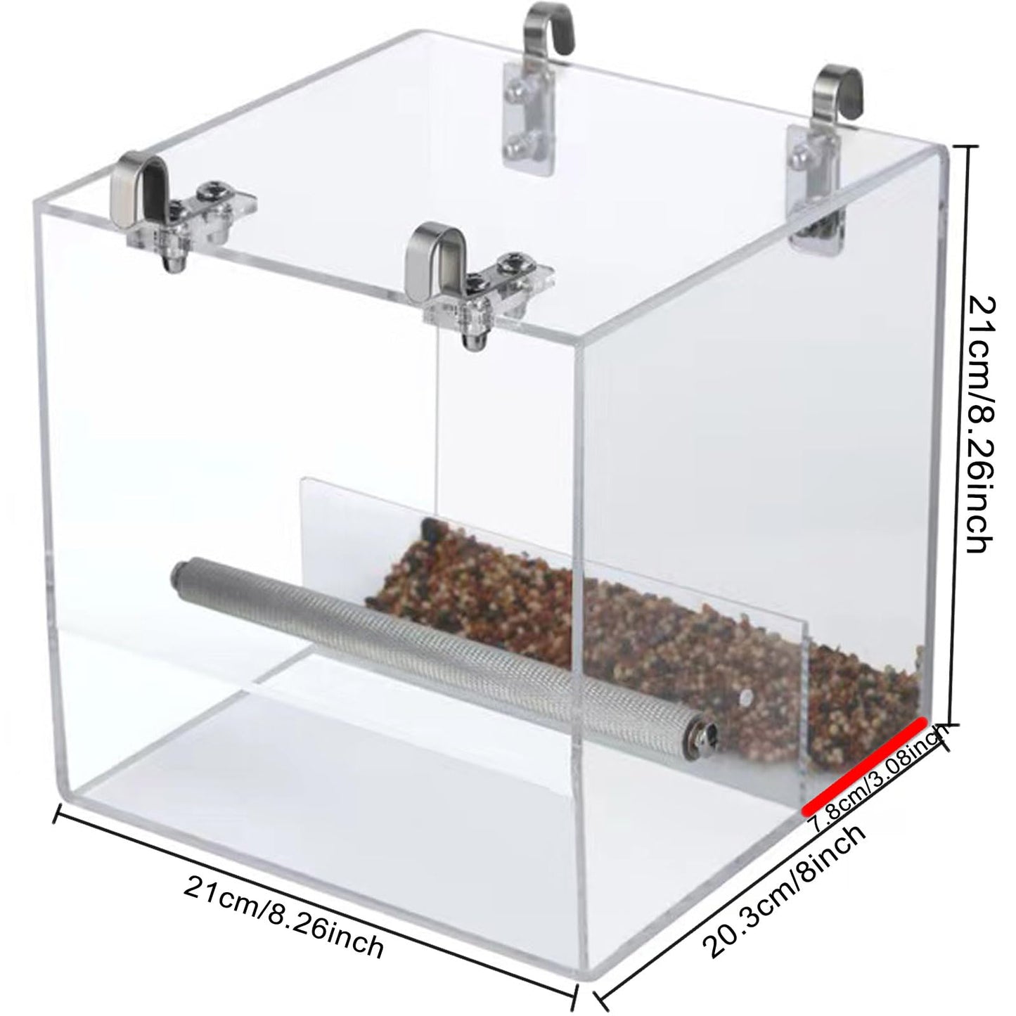 No Mess Bird Feeder for Cage, Automatic Acrylic No Mess Bird Feeder Cage for Parrots Canary Parakeet Budgerigar Crested Myna Cockatiel Lovebird (Large)