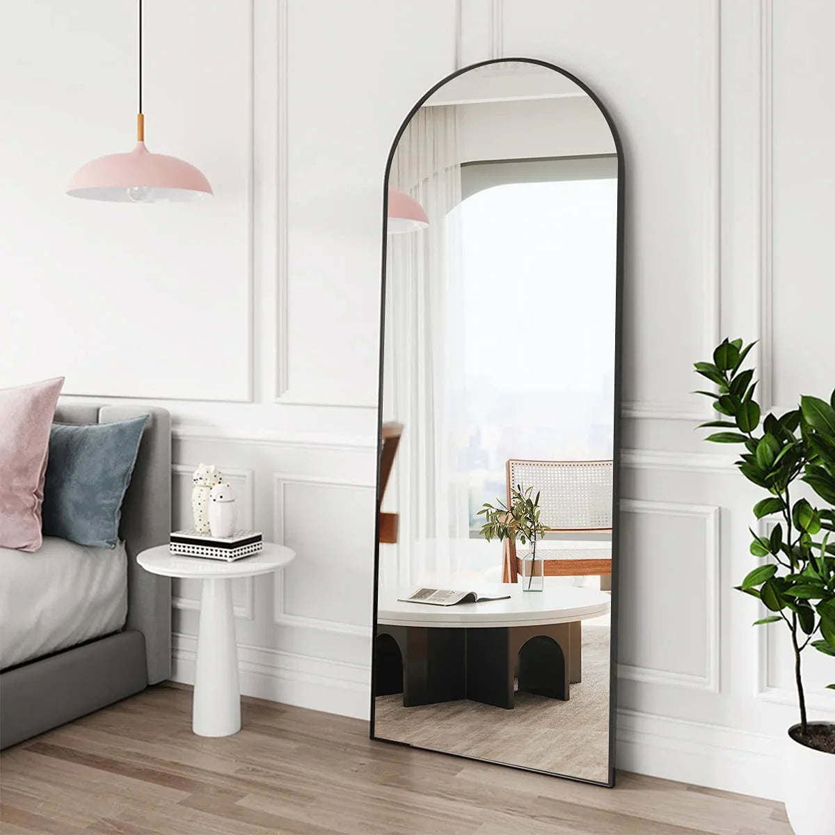 OGCAU Floor Full Length Mirror, 56"x20" Arched Full Body Mirror, Hanging or Leaning, Standing, Wall Mounted with Aluminum Frame for Bedroom Living Room, White - Jlhbookstore.store