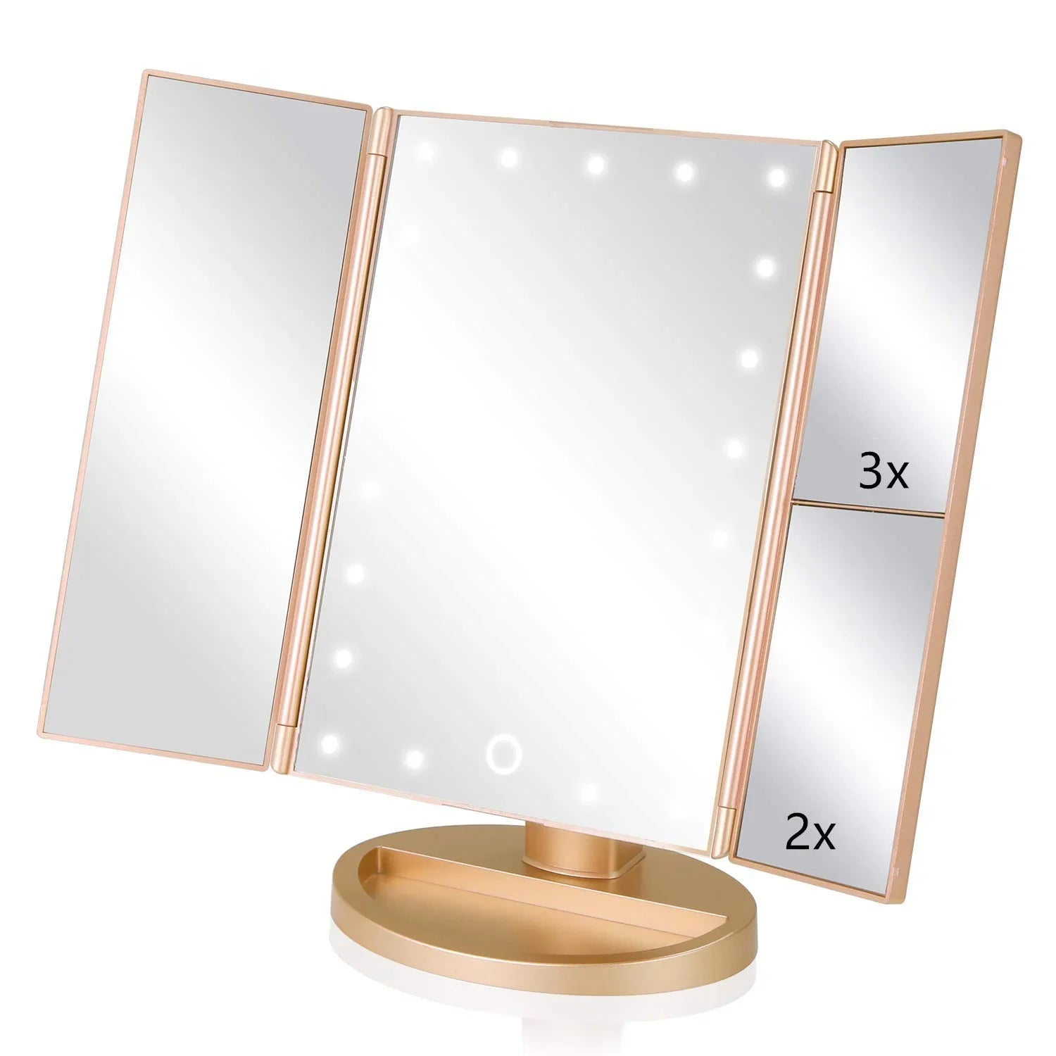 Trifold Makeup Mirror Vanity Mirror with Lights,1X 2X 3X Magnification,Touch Screen,180 Adjustable Rotation,Portable Travel Bathroom Cosmetic Mirror - Jlhbookstore.store