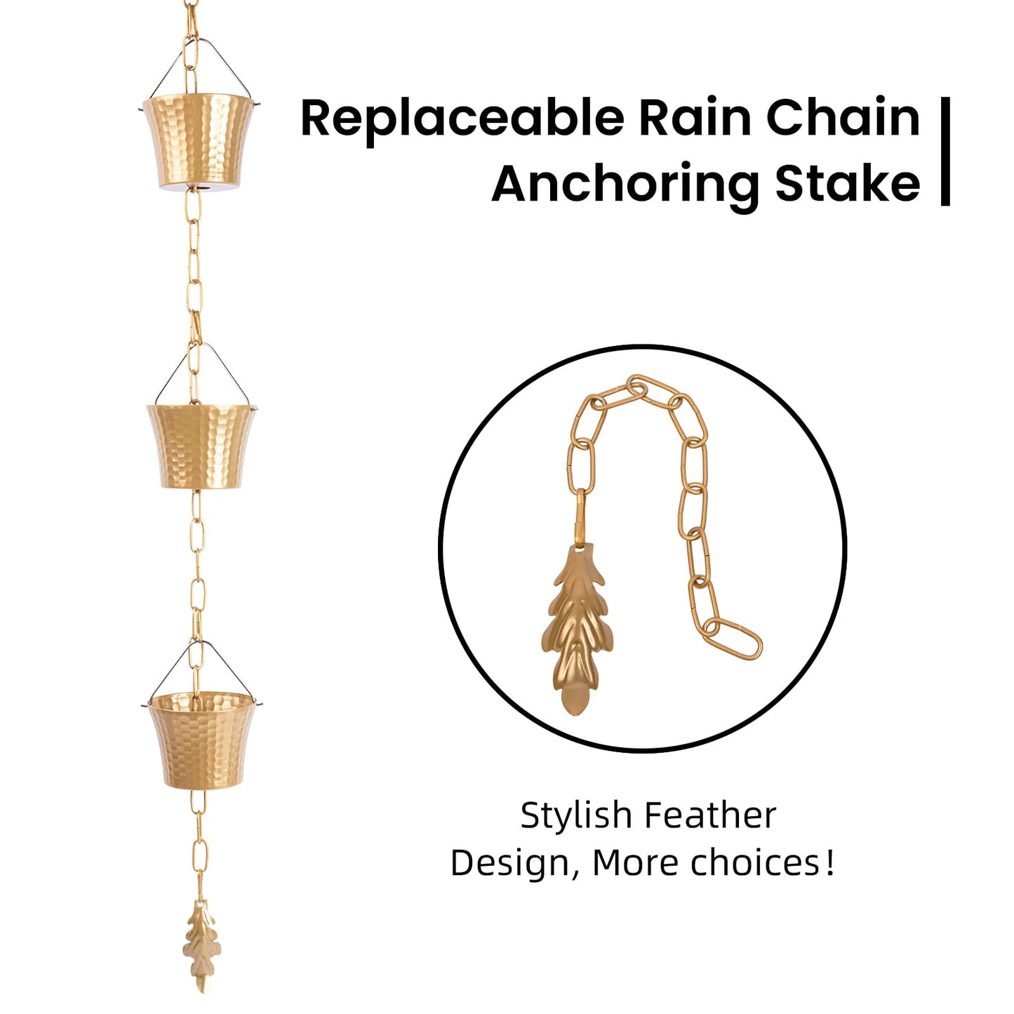 Rain Chain Bird Cage Set 8.5Ft, Not Rust Wrought Iron Rain Chains for Gutters with Adapter Gotta Drain and Sturdy Anchoring Stake,13 Cups, 1 Hook, Adjustable Length for Garden Decorative (Coffee)