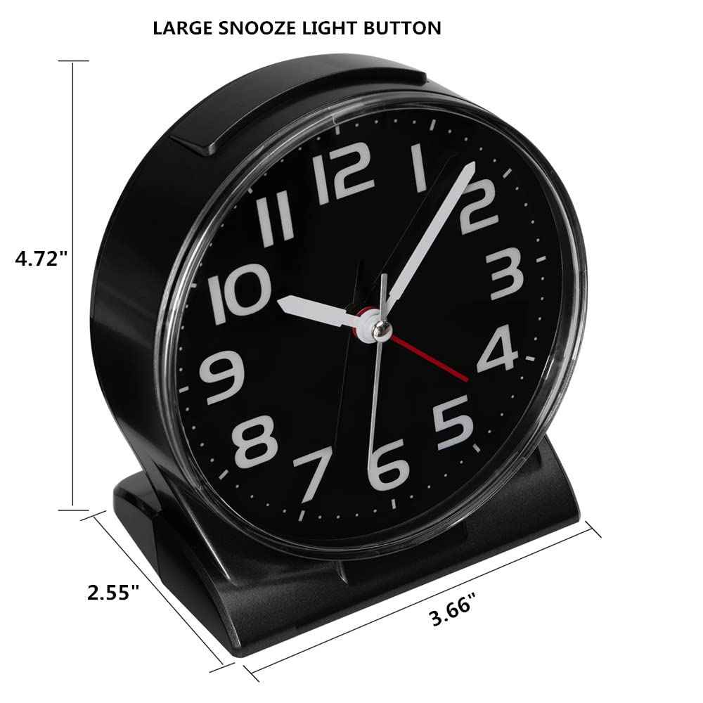 FAMICOZY 4.5" No Ticking Analog Alarm Clock,Silent Readable for Seniors,Easy to Set,Gradual Rise Alarm,Big Numbers,On/Off Switch on Side,Gentle Wake,Snooze Soft Backlight,Battery Operated,White
