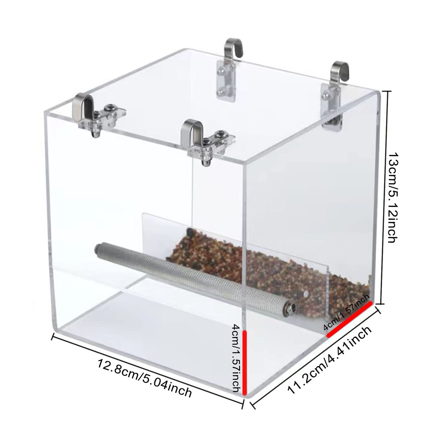 No Mess Bird Feeder for Cage, Automatic Acrylic No Mess Bird Feeder Cage for Parrots Canary Parakeet Budgerigar Crested Myna Cockatiel Lovebird (Large)