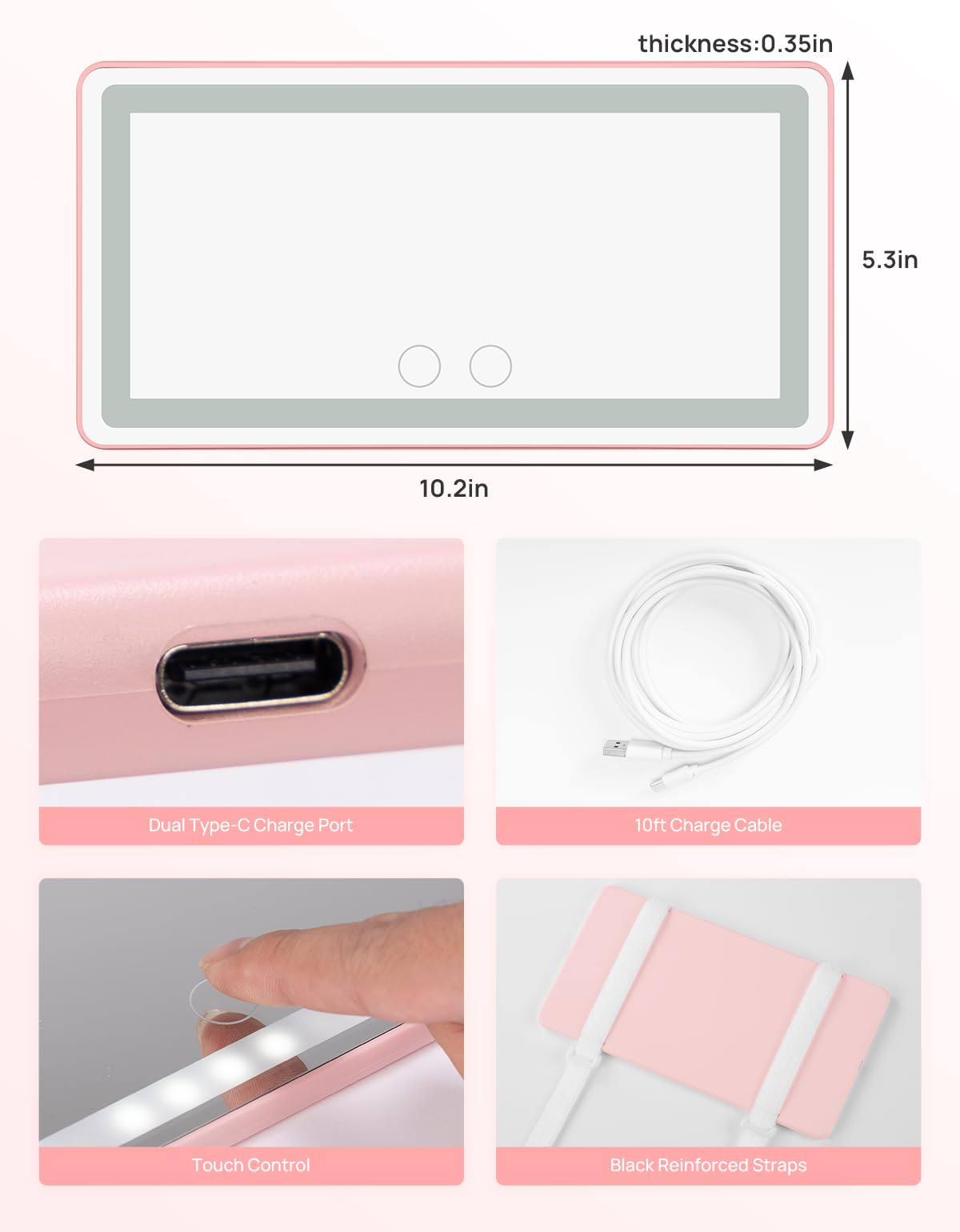 JOYTUTUS Car Sun Visor Vanity Mirror with Lights, 3 Light Modes & 60 LEDs, Rechargeable Dimmable Touch Control Travel Makeup Mirror for Truck SUV