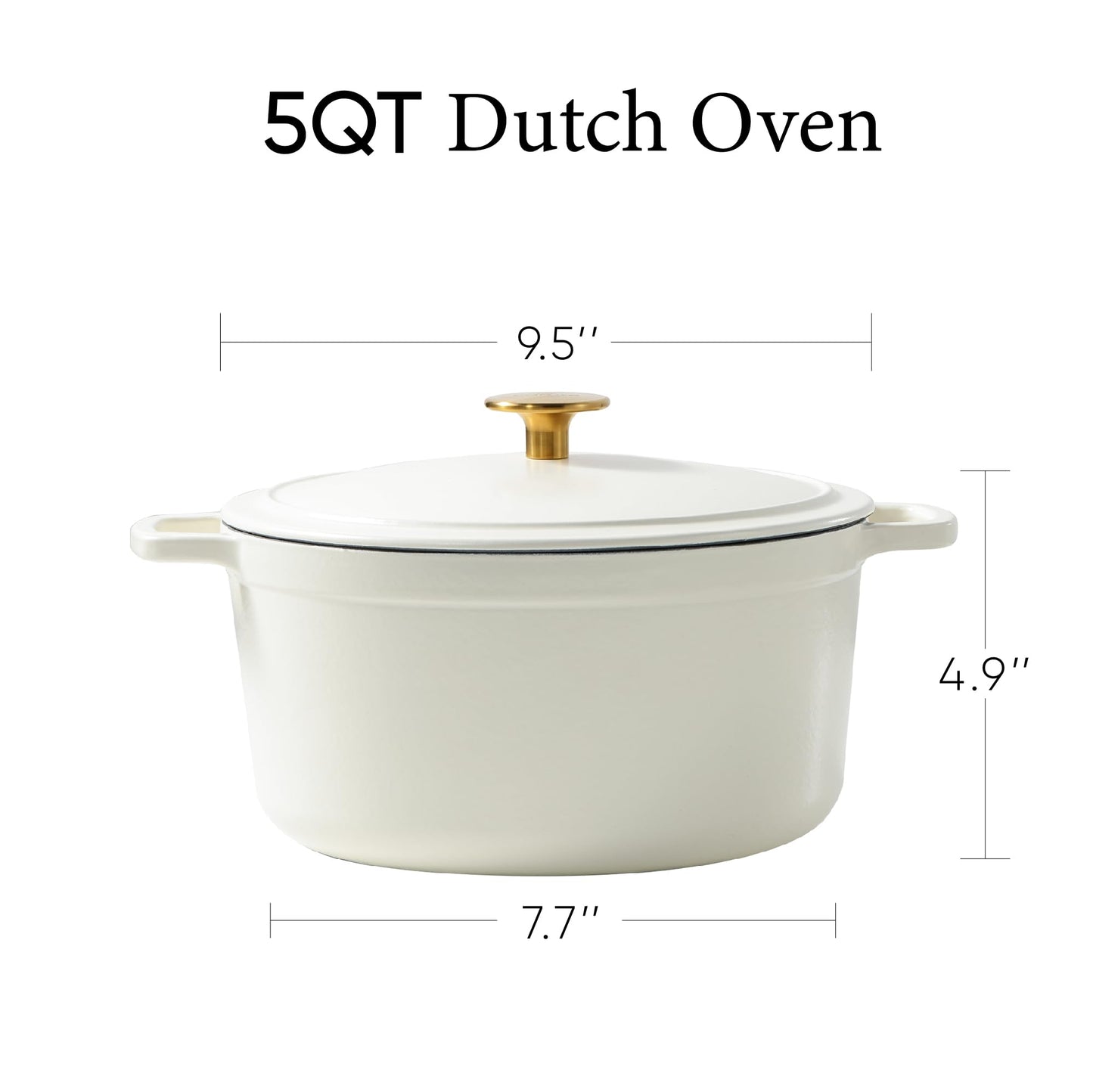 CAROTE Cast Iron Dutch Oven Pot with Lid, Enameled Dutch Oven for Sourdough Bread Baking, Dual Handles, Heavy-Duty Cast Iron Pot, 5QT, White jlhbookstore.store