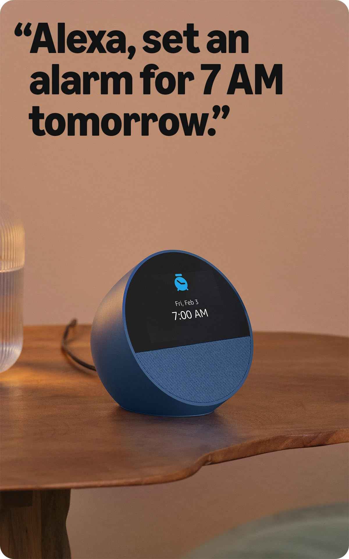 Amazon Echo Spot (newest model), Great for nightstands, offices and kitchens, Smart alarm clock with Alexa+ Early Access, Glacier White
