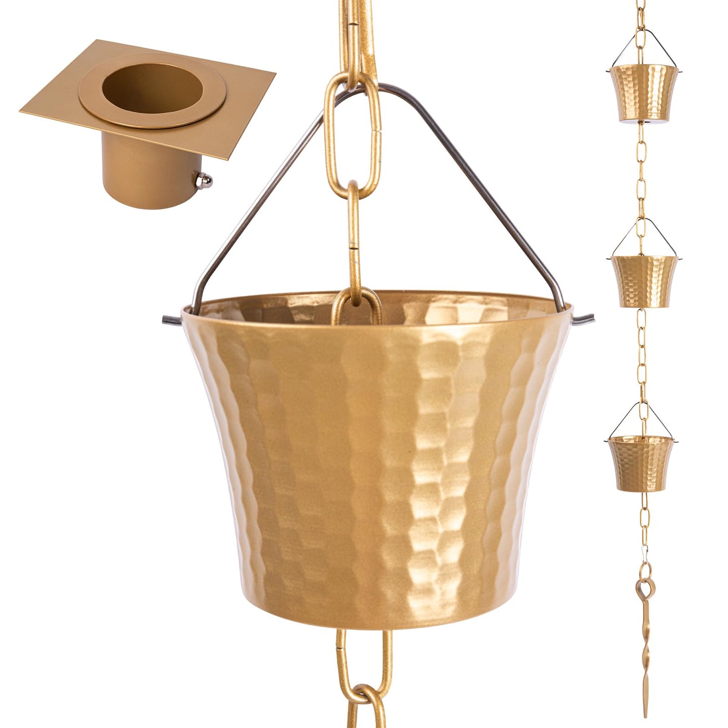 Rain Chain Bird Cage Set 8.5Ft, Not Rust Wrought Iron Rain Chains for Gutters with Adapter Gotta Drain and Sturdy Anchoring Stake,13 Cups, 1 Hook, Adjustable Length for Garden Decorative (Coffee)