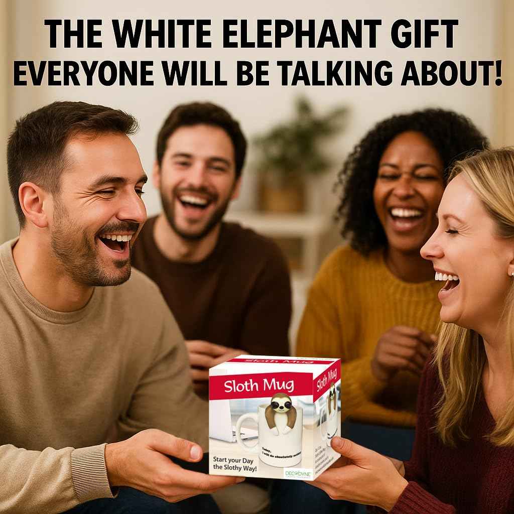 Decodyne Funny Sloth Coffee Mug - Cute Sloth Gifts For Coworkers Women & Men - White Elephant Gifts for Adults, Funny Office Present