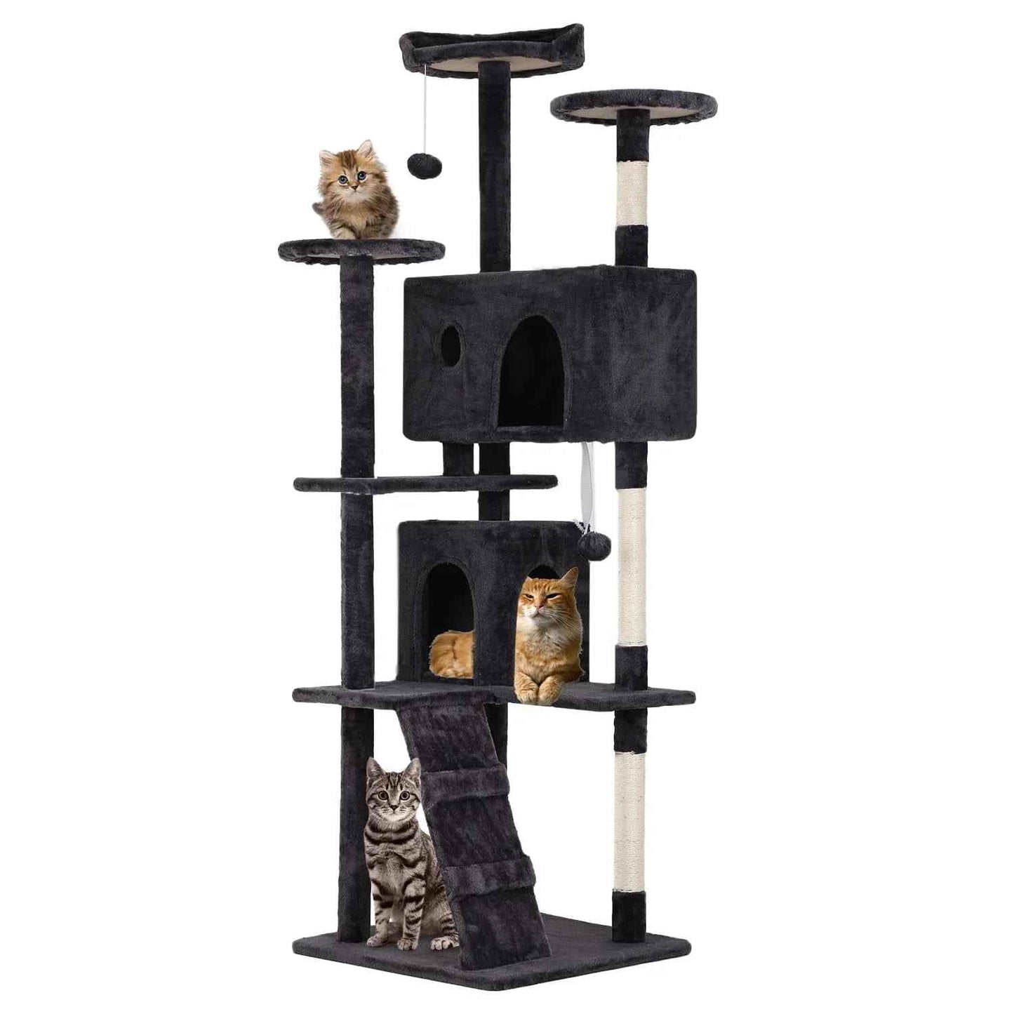 FDW Cat Tree 54in Cat Tower Multi-Level Durable Cat Scratching Post & Cozy Fun Cat Jumping Platform Space Saving Cat Condo Pet Play House for Indoor Cats,Dark Gray