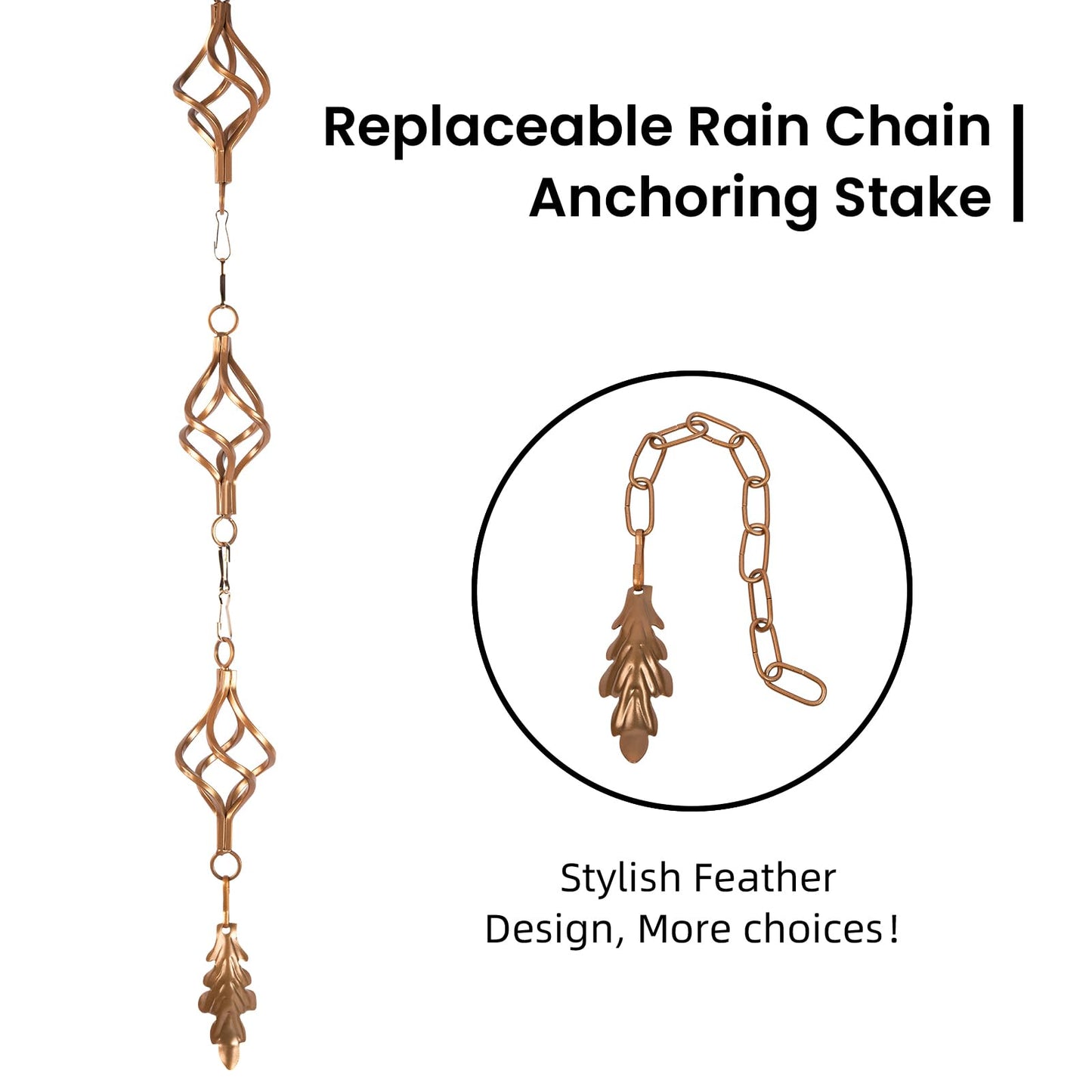 Rain Chain Bird Cage Set 8.5Ft, Not Rust Wrought Iron Rain Chains for Gutters with Adapter Gotta Drain and Sturdy Anchoring Stake,13 Cups, 1 Hook, Adjustable Length for Garden Decorative (Coffee)