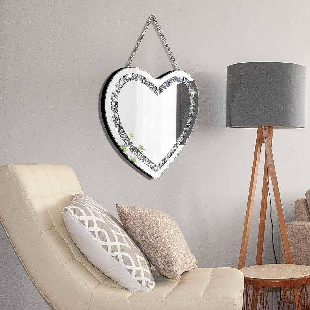DMDFIRST Heart Shaped Silver Glass Mirror 2 Pack 12x12inch Crystal Crush Diamond Decor Chain Mirror for Wall Decoration - Jlhbookstore.store