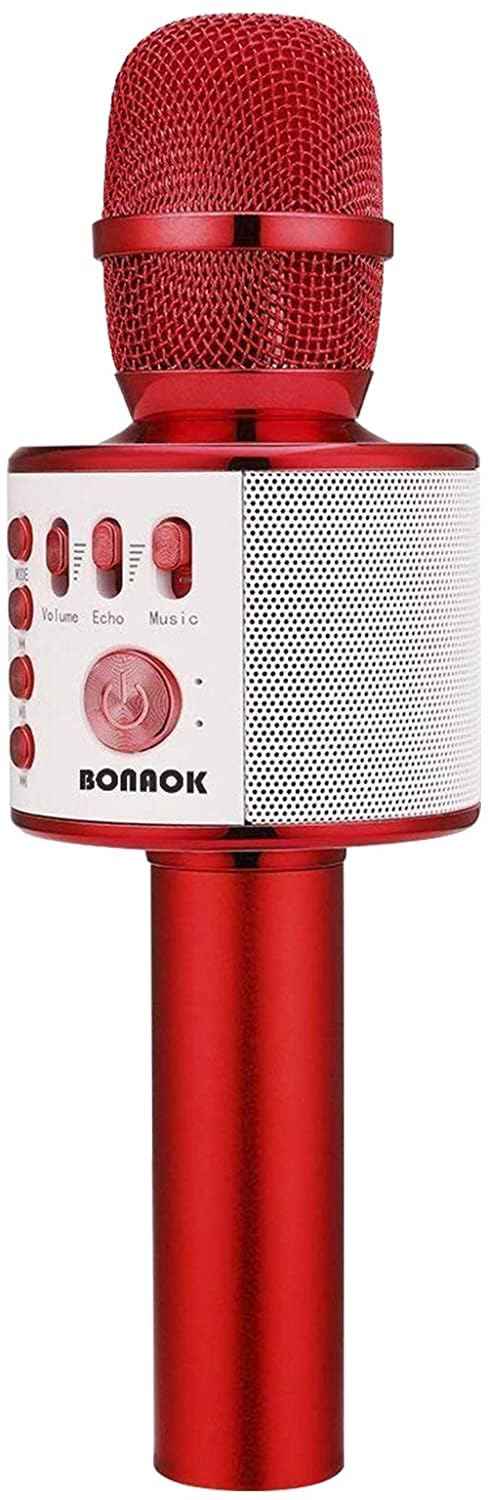BONAOK Wireless Bluetooth Karaoke Microphone, Portable Toy Microphone for Singing, Gifts to Girls Boys Kids Adults All Age Q37（Bright Purple）