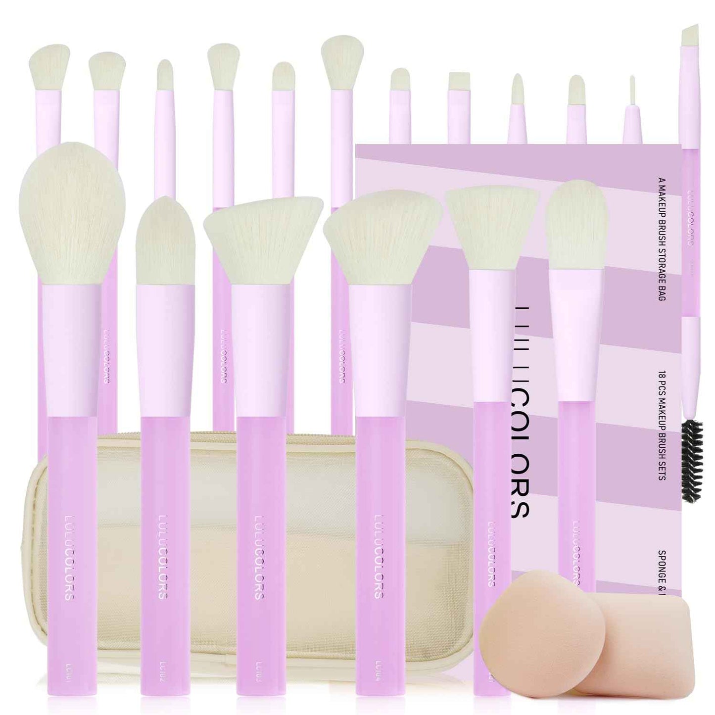 18-Pcs Makeup Brush Set for Beginners - Travel-Friendly with Soft Arthritis-Friendly Handles & Non-Shedding Bristles | Includes Storage Bag, Eyeshadow Brushes & Sponges (Multi-Color)