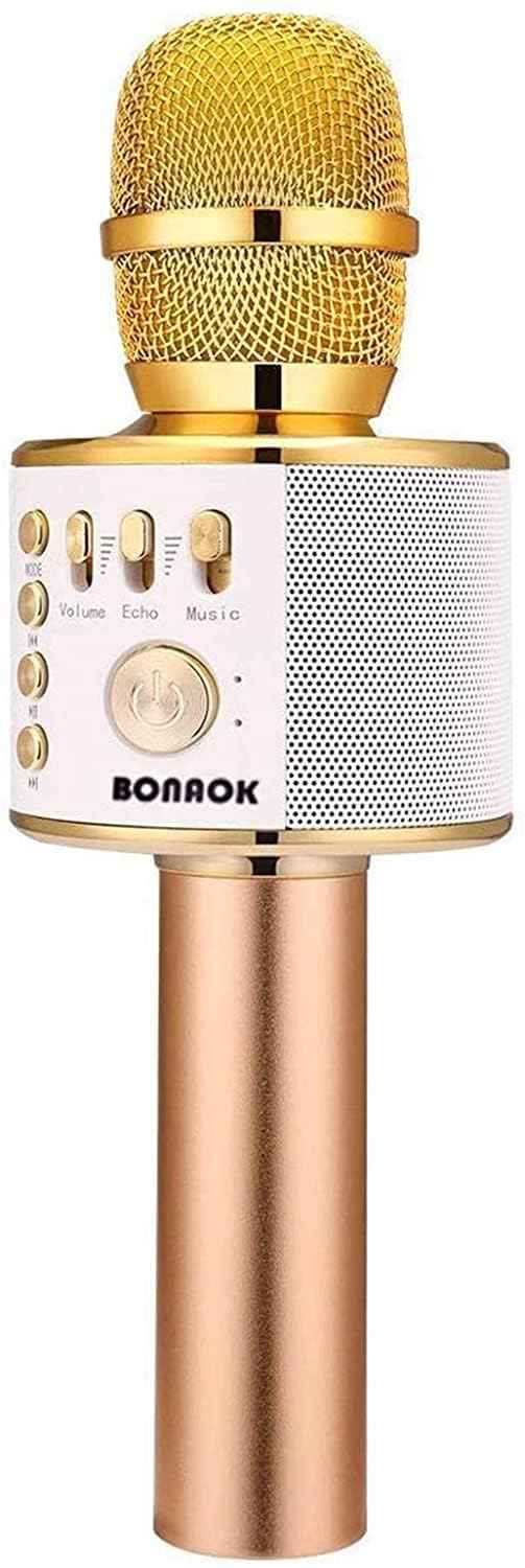 BONAOK Wireless Bluetooth Karaoke Microphone, Portable Toy Microphone for Singing, Gifts to Girls Boys Kids Adults All Age Q37（Bright Purple）