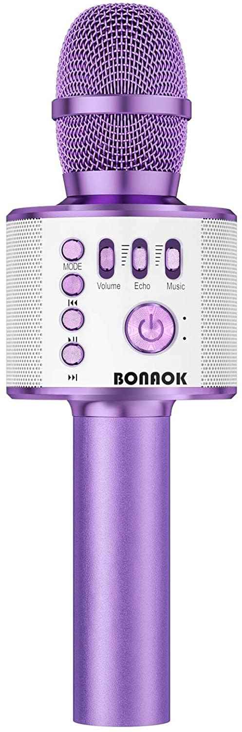BONAOK Wireless Bluetooth Karaoke Microphone, Portable Toy Microphone for Singing, Gifts to Girls Boys Kids Adults All Age Q37（Bright Purple）