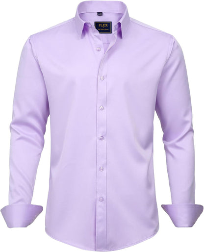 J.VER Men's Dress Shirts Solid Long Sleeve Stretch Wrinkle-Free Formal Shirt Business Casual Button Down Shirts