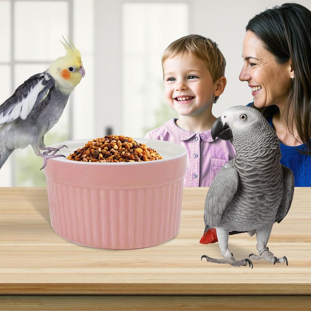 Bird Feeding Cups Parrot Food Cage Bowl Clamp Holder Coop Cup, Ceramic Bird Cage Water Bowl, Pet Feeder Cage for Parakeet African Greys Conure Cockatiels Lovebird Budgie-Blue