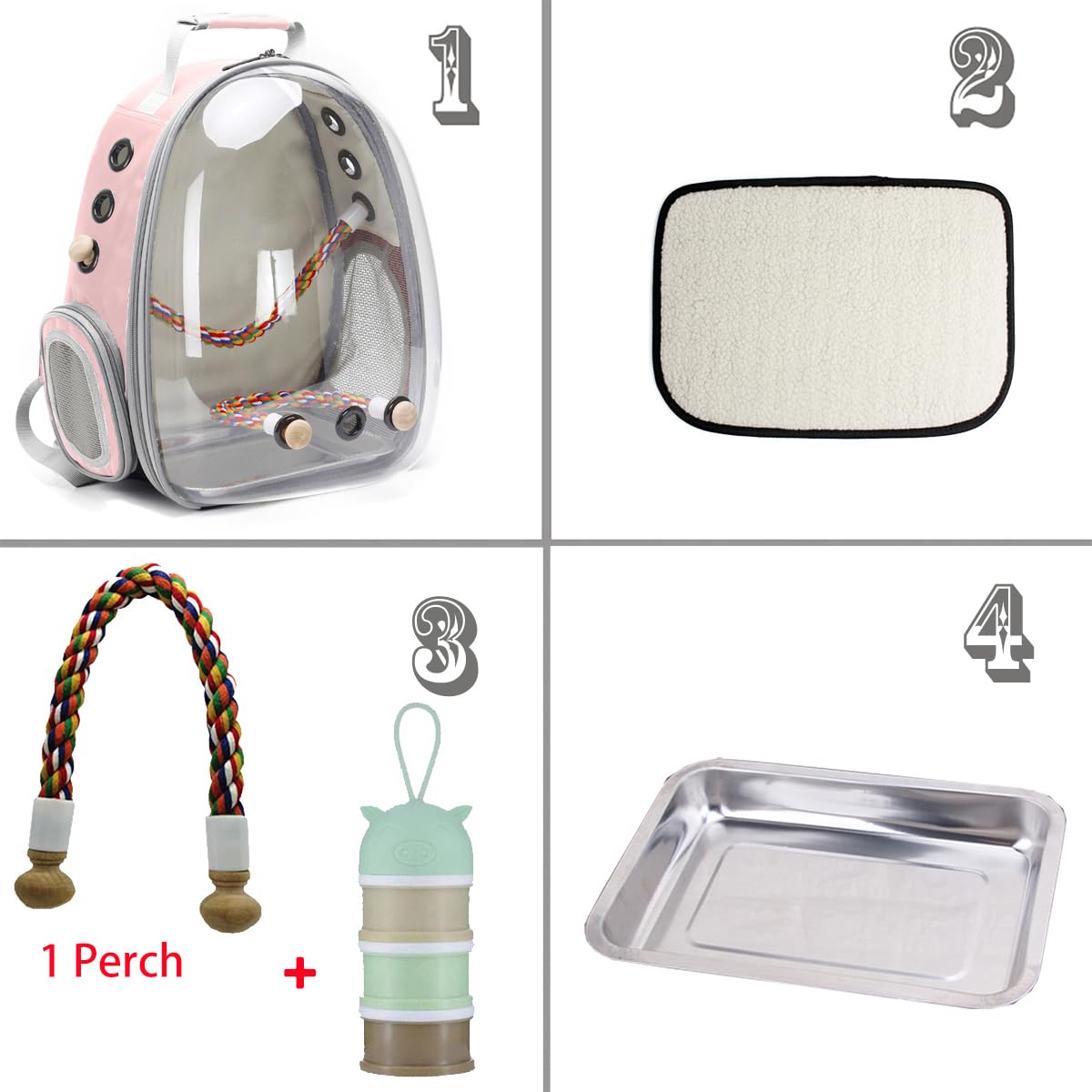 Bird Traval Carrier Cage, Clear Space Capsule Astronaut Backpack to Carry Parakeet Cockatiel Parrot with Metal Tray Wood Perch, Vet Transport School Bag