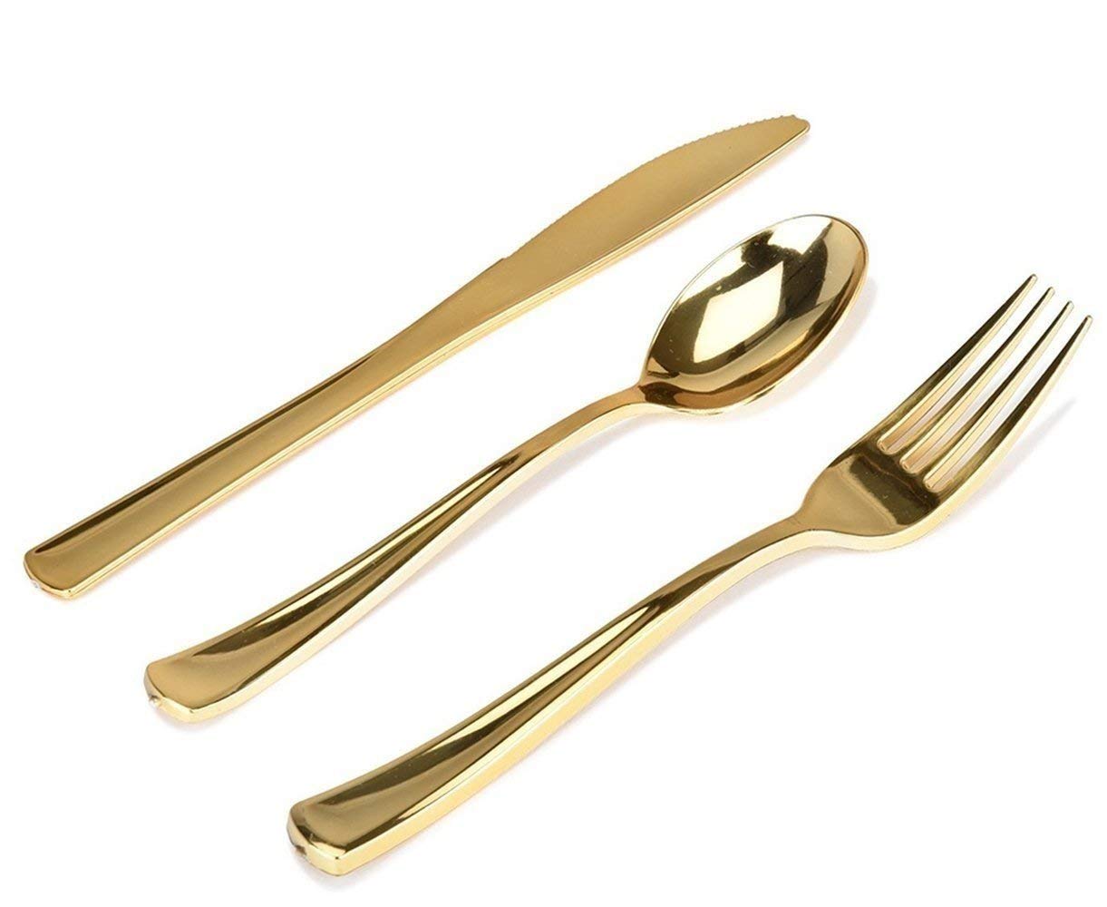 Gold Plastic Silverware Set (160 Bulk Pack) Disposable Cutlery Utensils, 80 Gold Forks, 40 Gold Knives, 40 Gold Spoons, Heavy Duty Flatware For Holidays, Parties, Dinners, Weddings, and Occasions jlhbookstore.store