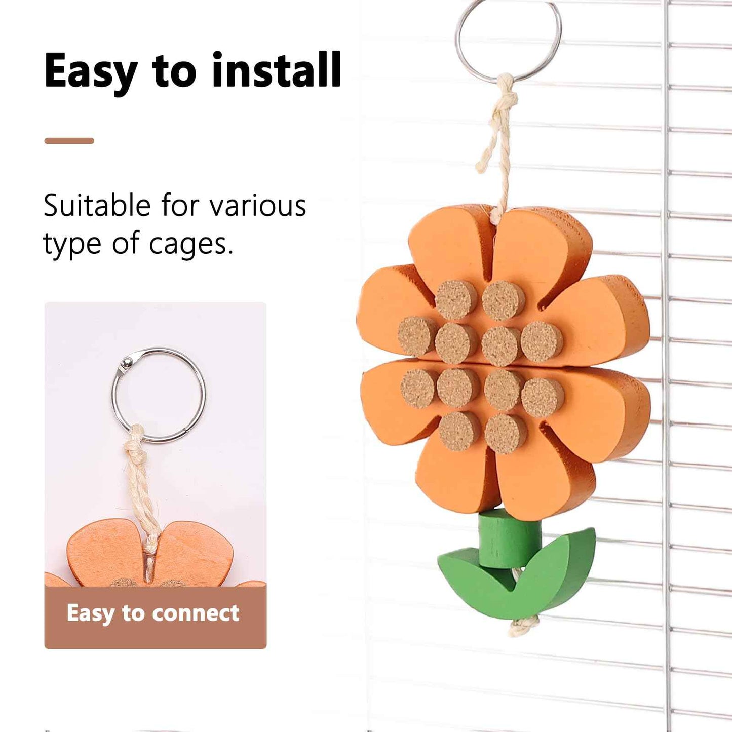 Parrot Chew Toys Set - Natural Wood & Loofah Toys with Plant-Based Dyes, 3 Pack Bird Chew Toys for Cockatiels, Conures & Small Parrots for Cage Enrichment (3 Pieces of Blue Series)