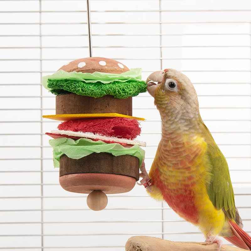 Bird toys & Bird Perch, Bird Wooden Block Chewing Toy Parrot Foraging & Puzzle Toys Bird Cage Accessories for Conures Parakeets Cockatiels Lovebirds African Grey Macaws (Revolving Christmas Tree)