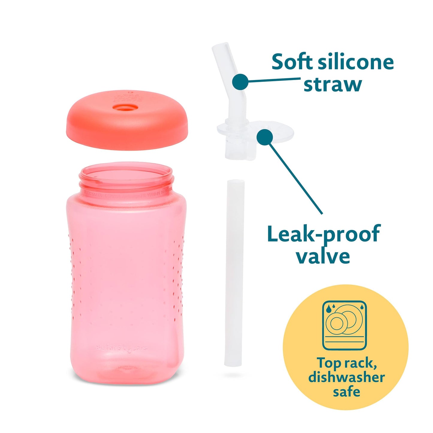 The First Years Squeeze & Sip Toddler Straw Cups - Squeezable Transition Sippy Cup with Silicone Straw - Toddler Feeding Supplies - Pink/Purple/Blue - 7 Oz - 3 Count - Ages 6 Months and Up