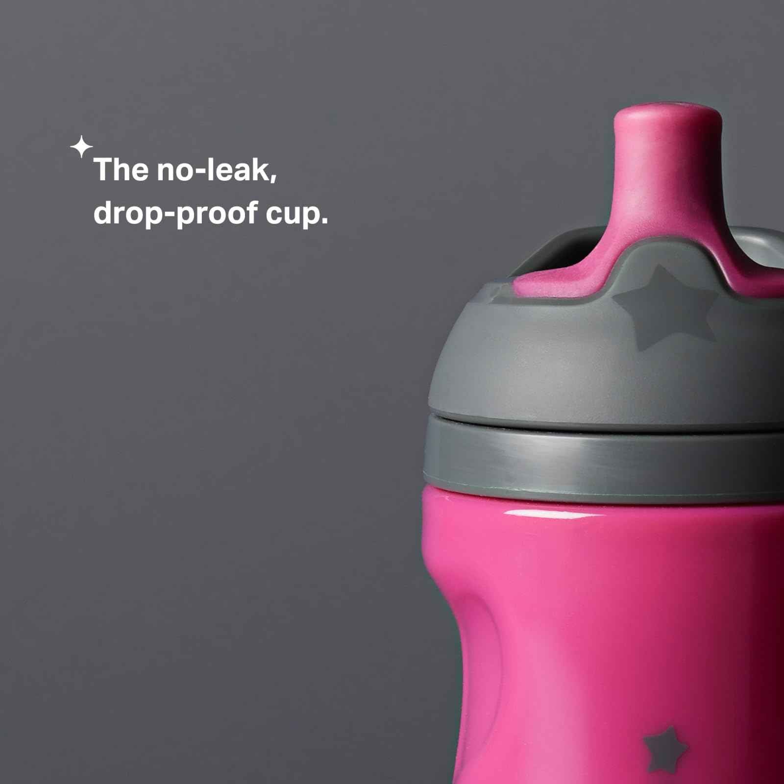 Tommee Tippee Insulated 9oz Sporty Spout Toddler Water Bottle, No Spill, Sippy Cups for Toddlers 1-3, Two-Piece Valve Helps Stop Spills, Lilac & Plum, BPA Free, Pack of 2