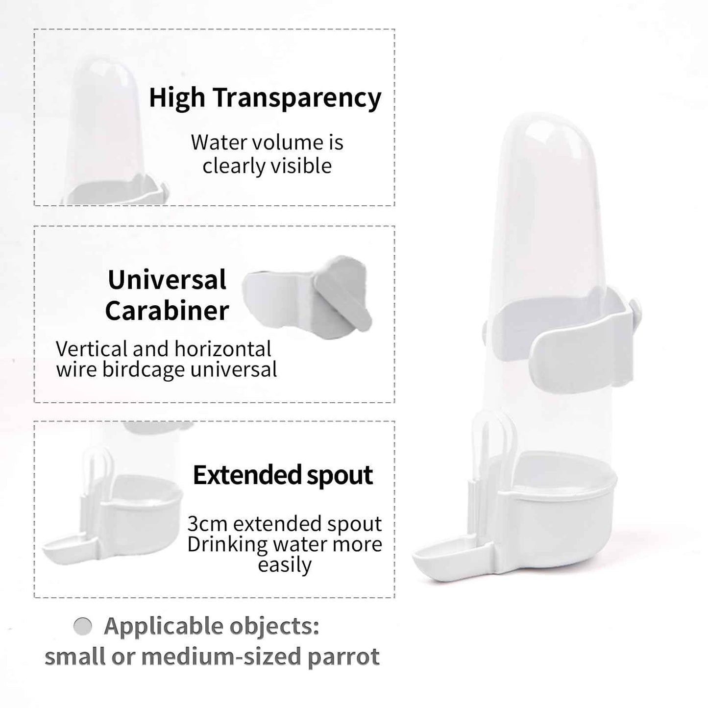 Bird Feeder Automatic Bird Water Dispenser Set for Cage No Mess Parakeet Cage Water Dispenser PP Material, 200ml/6.8fl oz (2PCS)