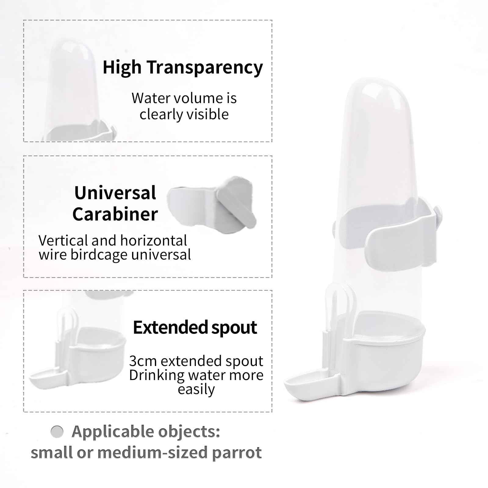Bird Feeder Automatic Bird Water Dispenser Set for Cage No Mess Parakeet Cage Water Dispenser PP Material, 200ml/6.8fl oz (2PCS)