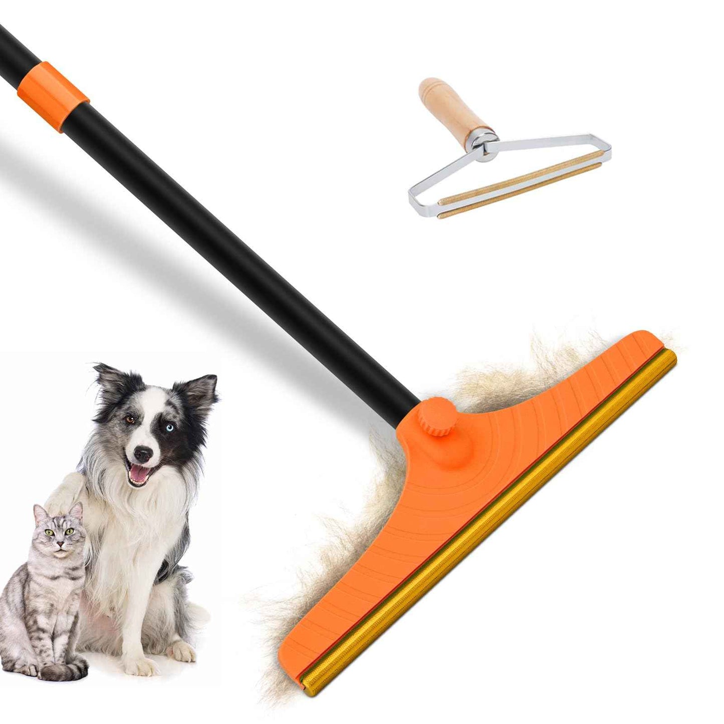 Carpet Rake for Pet Hair Removal - Reusable Pet Hair Remover, 60” Adjustable Long Handle Cat Dog Carpet Rake Scraper with Patented Design, Dog Hair Rake Brush for Rugs, Mats