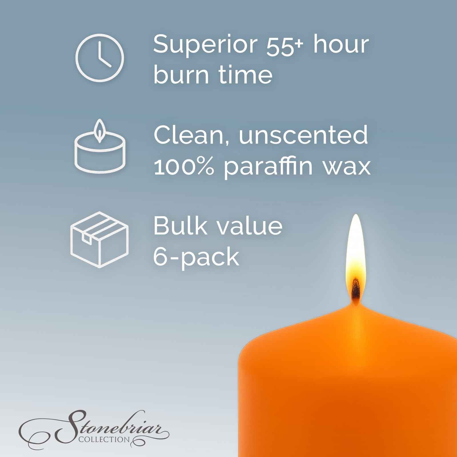 Stonebriar 6 Pack Tall 3 x 6 Inch 65 Hour Long Burning Unscented Ivory Wax Pillar Candles