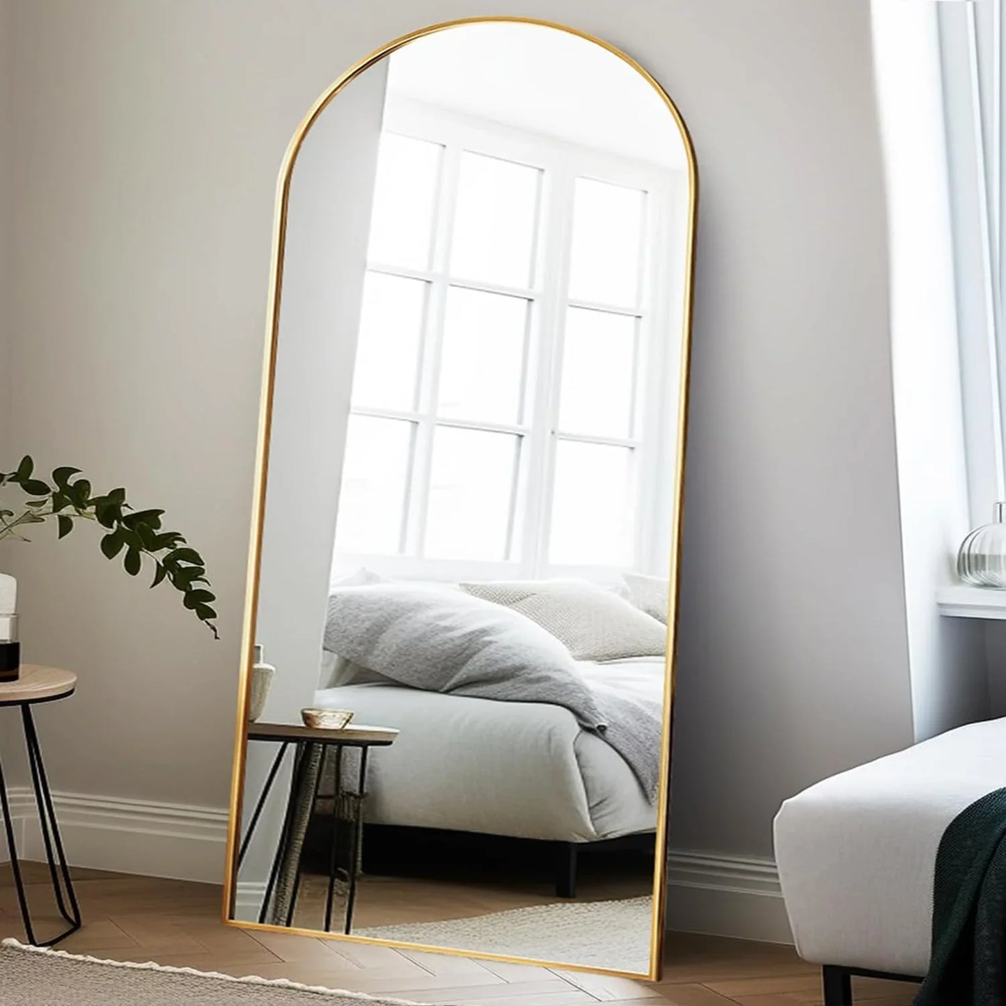 OGCAU Floor Full Length Mirror, 56"x20" Arched Full Body Mirror, Hanging or Leaning, Standing, Wall Mounted with Aluminum Frame for Bedroom Living Room, White - Jlhbookstore.store