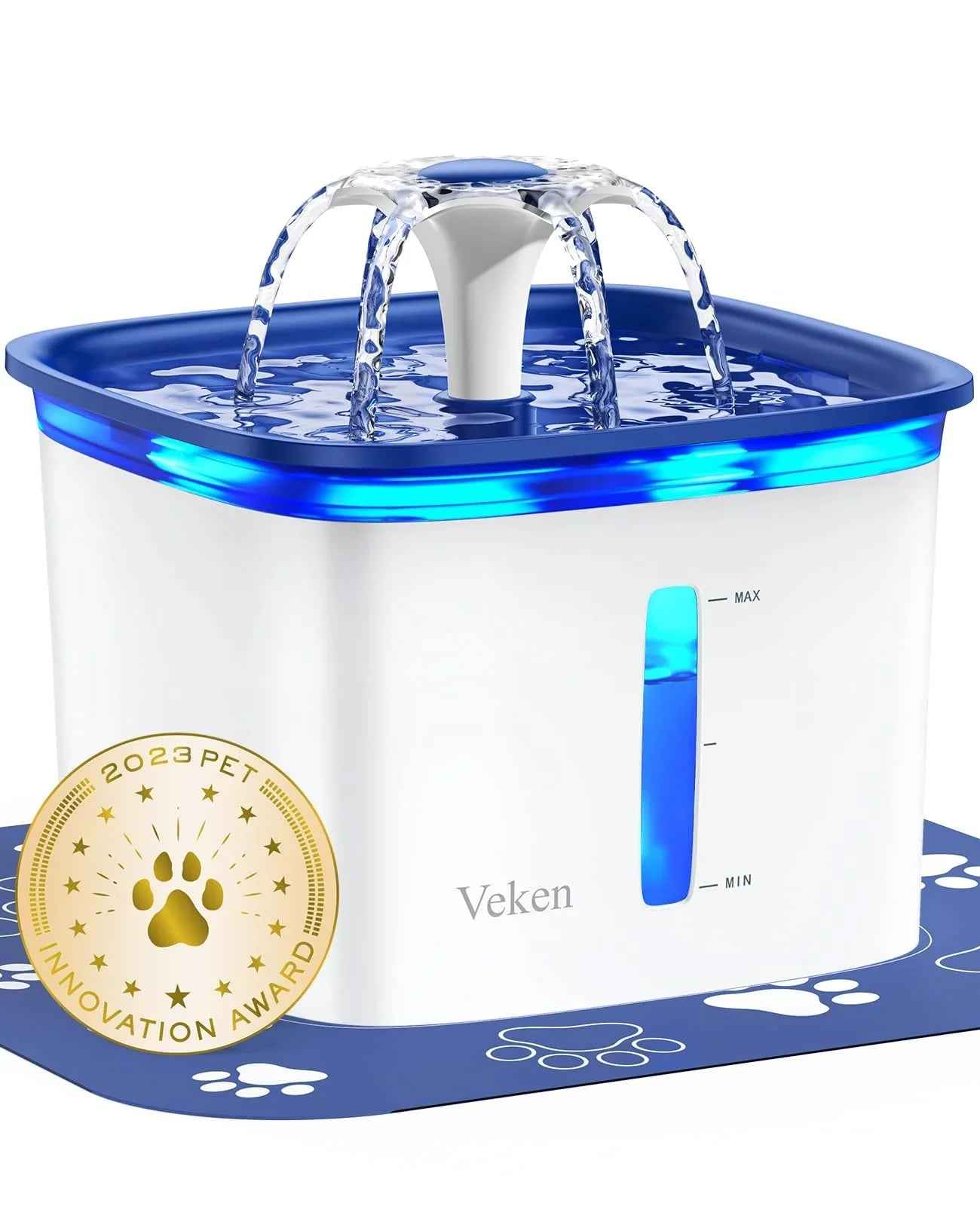 Veken Innovation Award Winner 95oz/2.8L Pet Fountain, Automatic Cat Water Fountain Dog Water Dispenser with Replacement Filters, Gifts for Christmas, Cats, Dogs, Multiple Pets (Grey, Plastic)