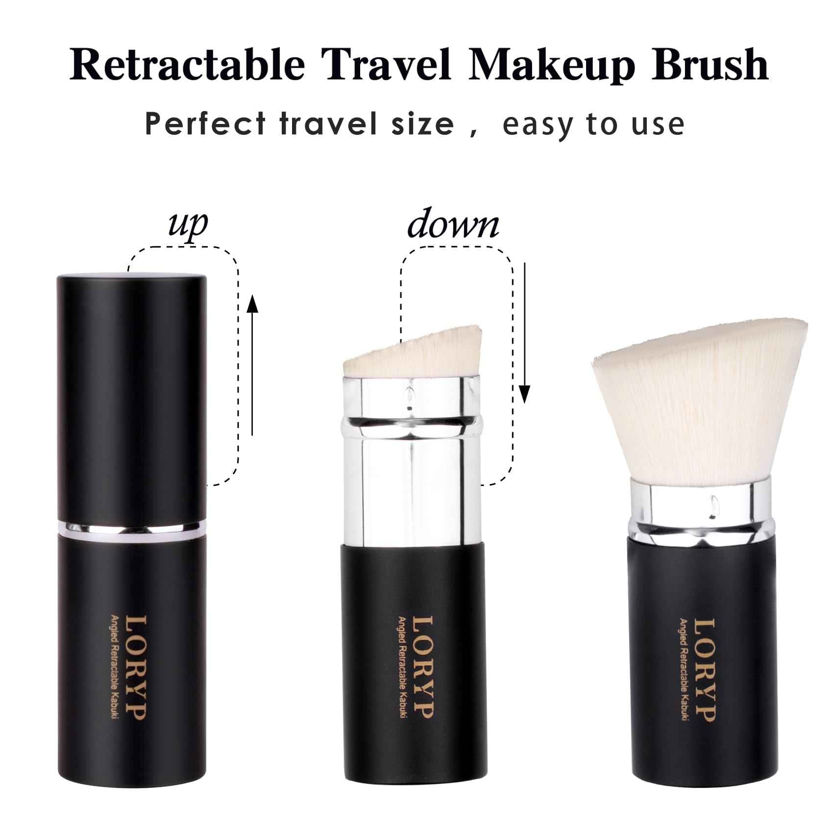 LORYP Retractable Makeup Brush Black Kabuki Foundation Brush for liquid Cream and Powder Makeup 2 Pack Travel Makeup Brush Set