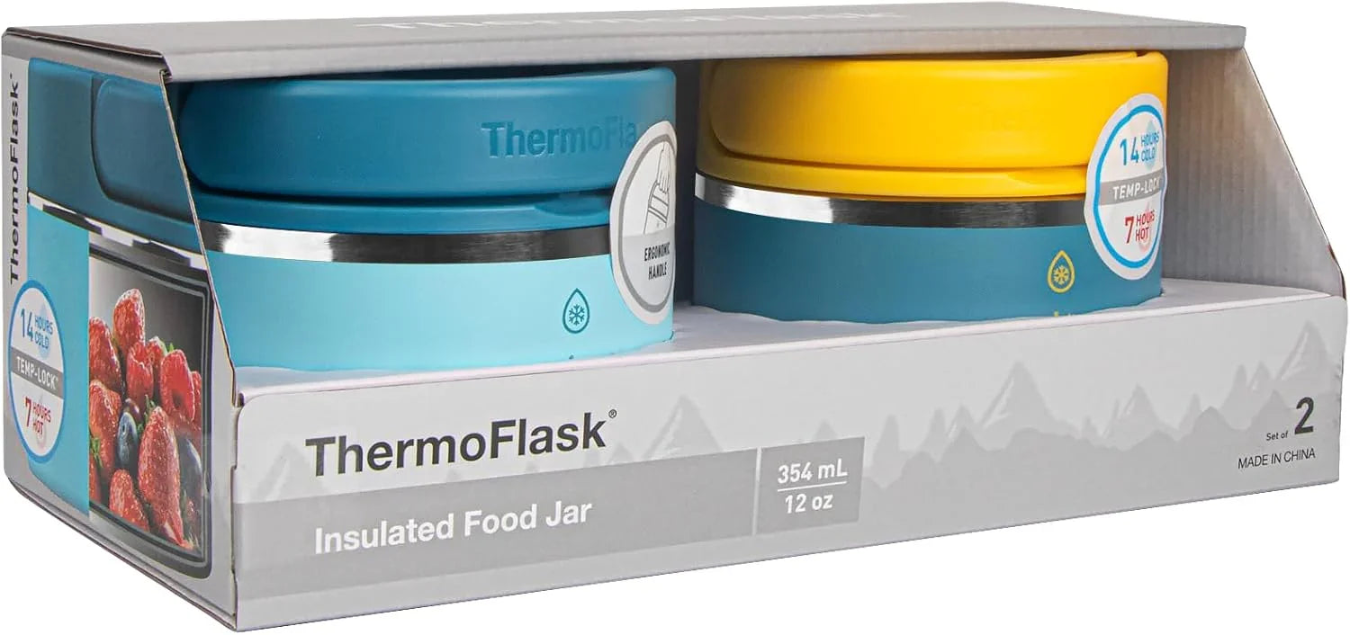 ThermoFlask 12 oz Double Wall Insulated Food Jar, 2-Pack, Mountain Spring + Ocean / Ocean + Sunrise - Jlhbookstore.store