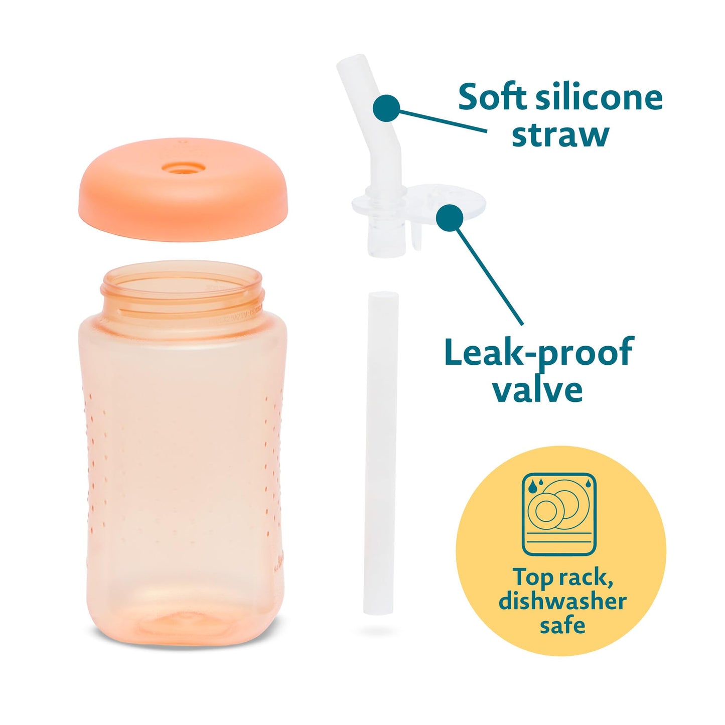 The First Years Squeeze & Sip Toddler Straw Cups - Squeezable Transition Sippy Cup with Silicone Straw - Toddler Feeding Supplies - Pink/Purple/Blue - 7 Oz - 3 Count - Ages 6 Months and Up