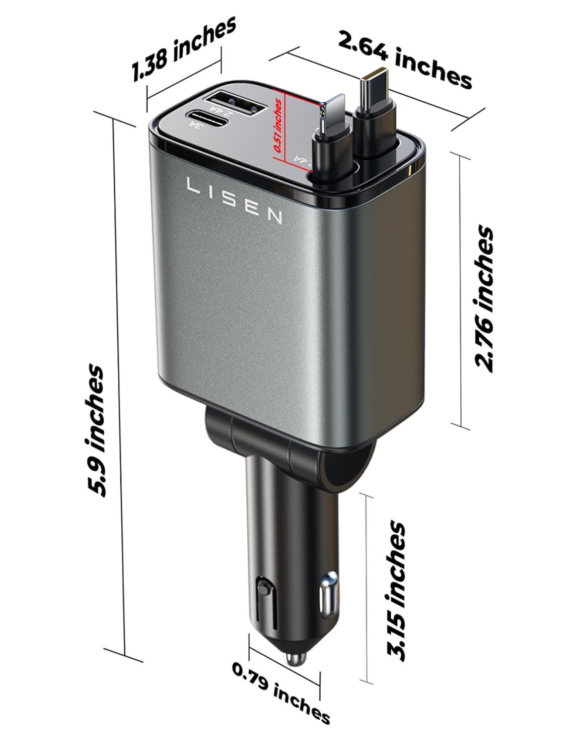 LISEN Retractable Car Charger, Gifts for Men Women, 69W Cars Adapter USB C Fast Charger for iPhoen 17, Car Accessories for Men Women, Gifts for Dad Mom, for iPhone 17 Pro Max Air 16 15 14 13 12 Plus