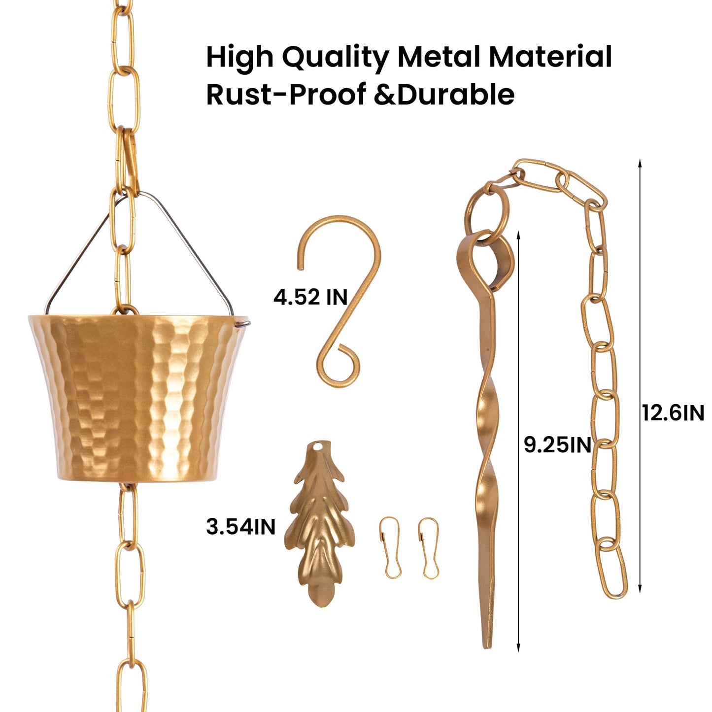 Rain Chain Bird Cage Set 8.5Ft, Not Rust Wrought Iron Rain Chains for Gutters with Adapter Gotta Drain and Sturdy Anchoring Stake,13 Cups, 1 Hook, Adjustable Length for Garden Decorative (Coffee)